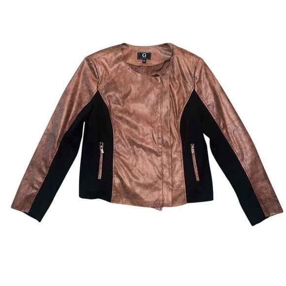 G by GIULIANA Black & Brown Faux Leather Snakeskin Jacket Size L - Picture 1 of 7